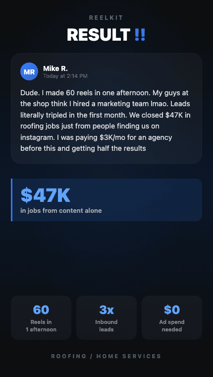 Roofing company: $47K in jobs from content